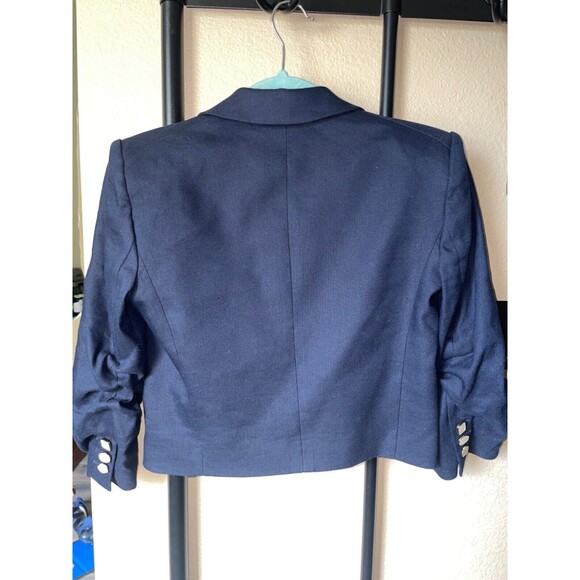 Veronica Beard Delpha Linen Blend Puff Shoulder Crop Blazer size 4 NWT Navy - Picture 3 of 7